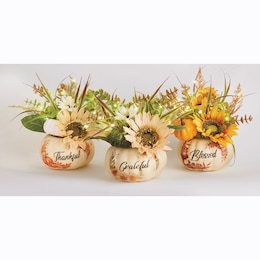 Set of 3 Lit Harvest Pumpkins with Sunflowers, , large