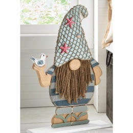 Chunky Wood Lit Coastal Gnome, , large