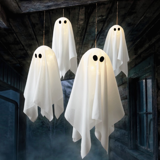 Set of 4 Hanging Ghost Stakes, White, large