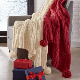Cable Knit Chenille Throw, , large