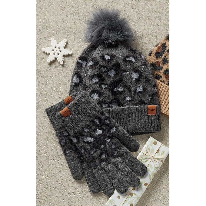 Knitted Hat Charcoal Leopard
