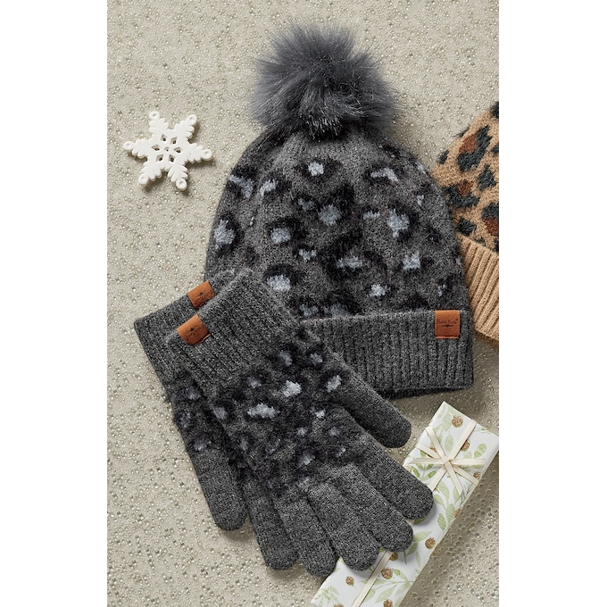 Knitted Hat Charcoal Leopard Knitted Hat Charcoal Leopard