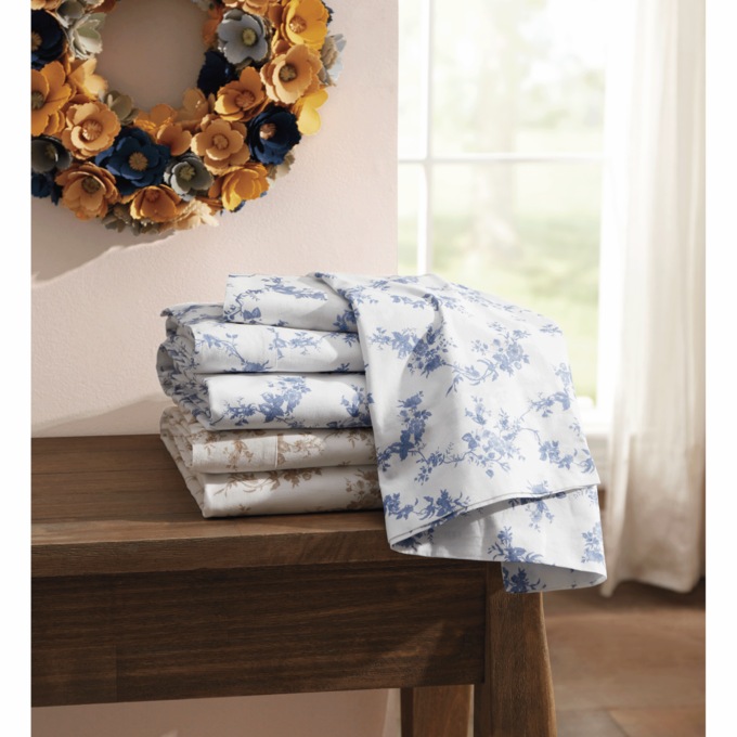 Toile-Like Floral Sheet Set, Soft Blue, large