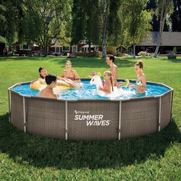 Summer Waves 12&#39; Dark Double Rattan Active Frame Pool, , large
