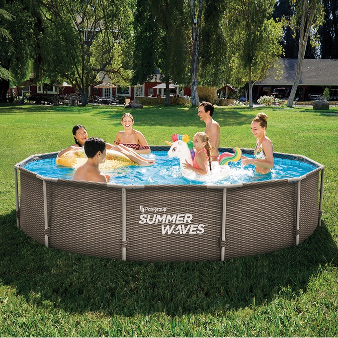 Summer Waves 12&#39; Dark Double Rattan Active Frame Pool, , large