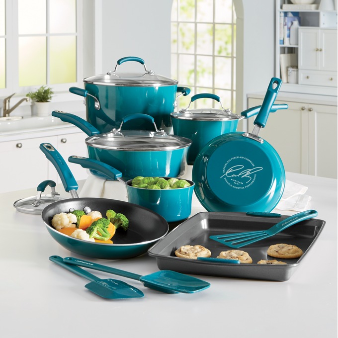 Rachael Ray 14-Piece Pots and Pans Set/Cookware Set, Green Gradient 