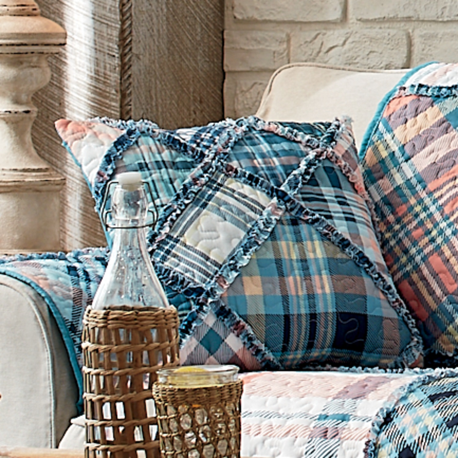 RuffledEdge Patchwork Decorative Pillow Country Door