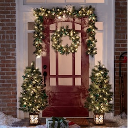 6-Piece Pine Lighted Faux-Greenery Set, , large