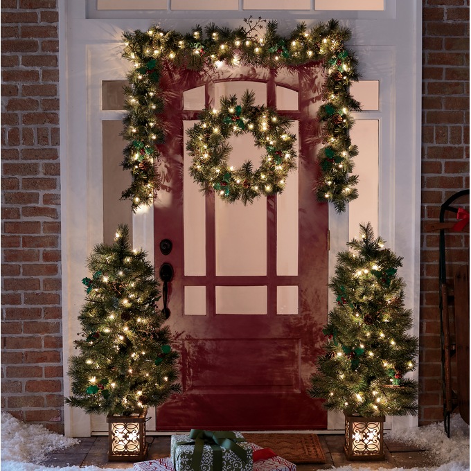 6-Piece Pine Lighted Faux-Greenery Set, , large