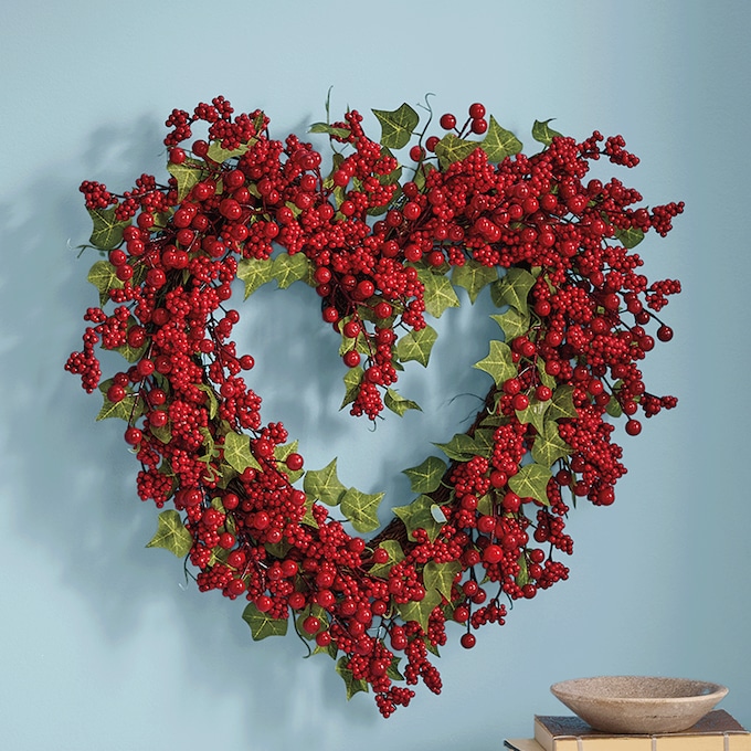 Raspberry and Ivy Heart Wreath, , large