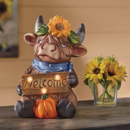 Lit Welcome Fall Highland Cow | Fall Home D&eacute;cor, , large
