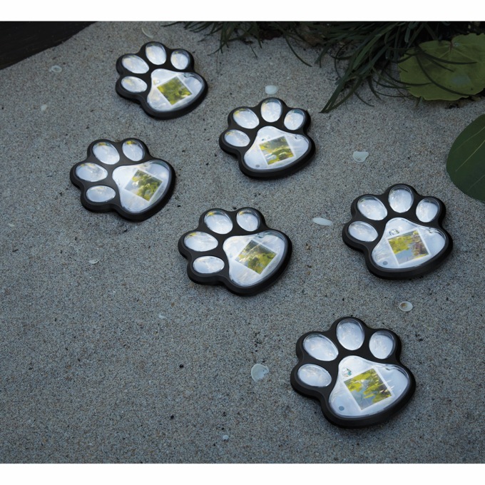Set of 6 Solar Paw Stake Lights, , large