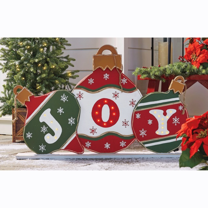 Chunky Wood Lit Joy Ornaments, , large