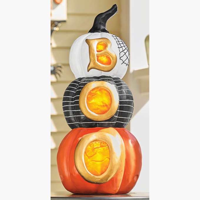 Lit Boo Pumpkin Stack, , large