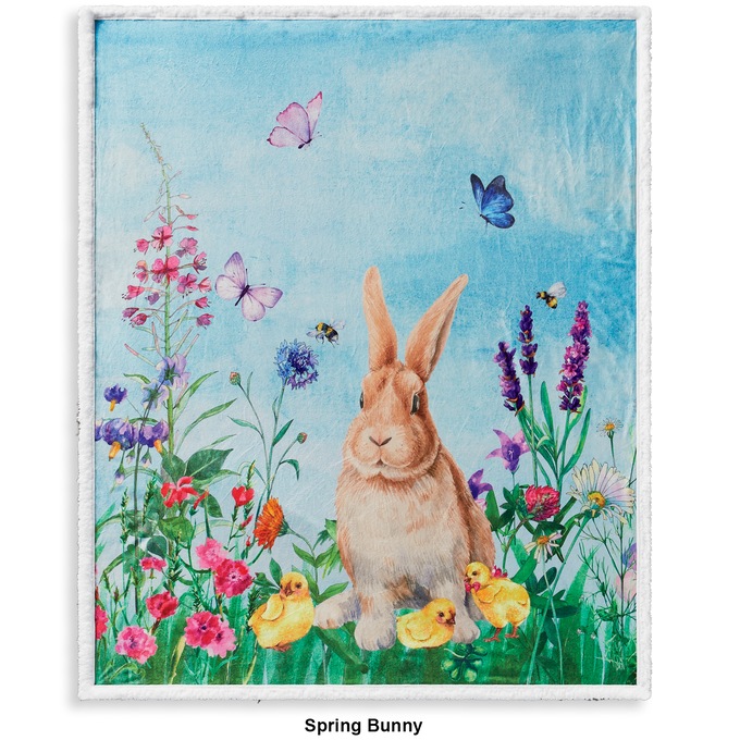 Spring Bunny Novelty Sherpa Throw, , large