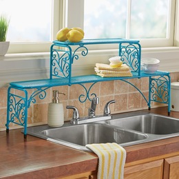 2-Tier Scroll Sink Shelf, Island Blue, large