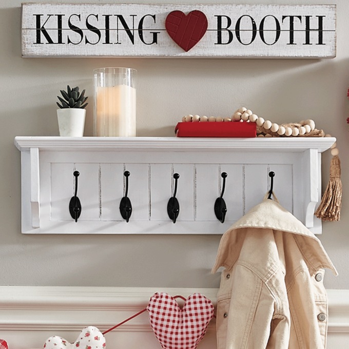 Beadboard Shelf with Hooks, , large