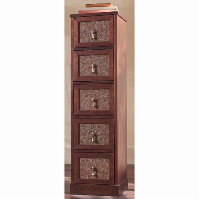 Embossed Faux-Leather 5-Drawer Cabinet, , large