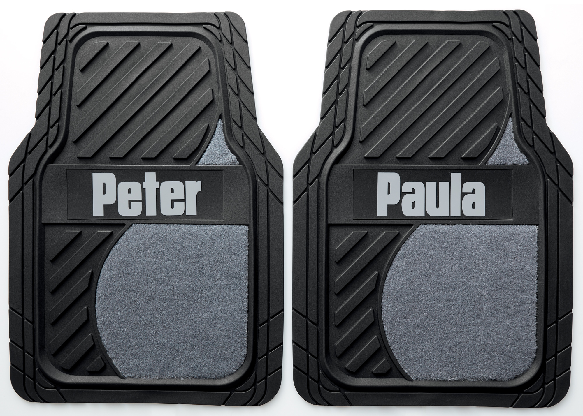 Set of 2 Personalized Rubber Car Floor Mats with Carpet Insets, Gray, large