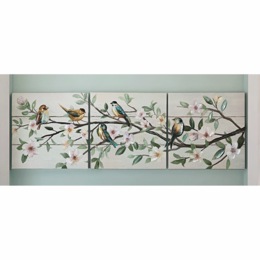 3-Piece Floral Birds Wall Art, , large