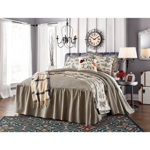 Ticking Stripe Ruffled Bedspread, , large
