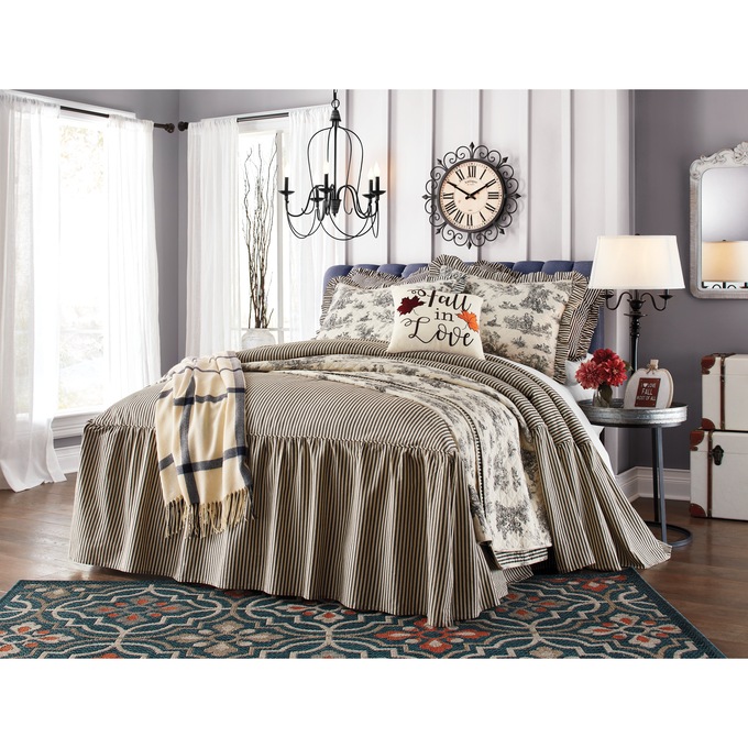 Ticking Stripe Ruffled Bedspread, , large