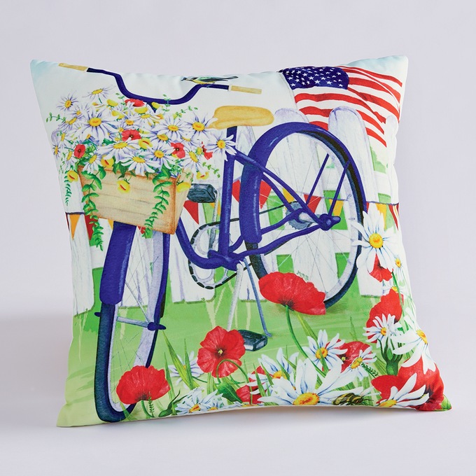 American Flag Bicycle Indoor/Outdoor Pillow, , large