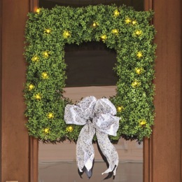 Outdoor Lit Faux Boxwood Wreath, , large