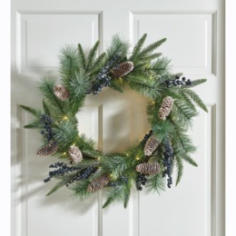 Lit Faux-Blueberry Wreath, , large