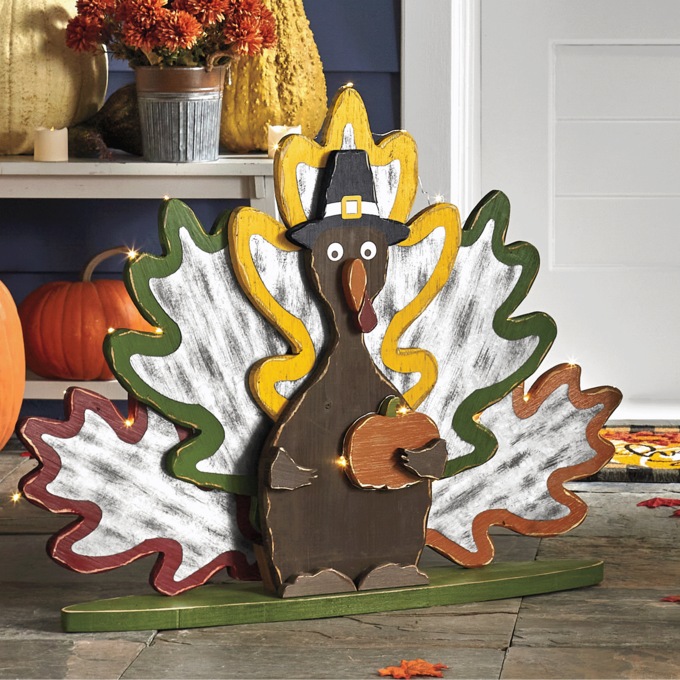 Chunky Wood Lit Thanksgiving Turkey, , large