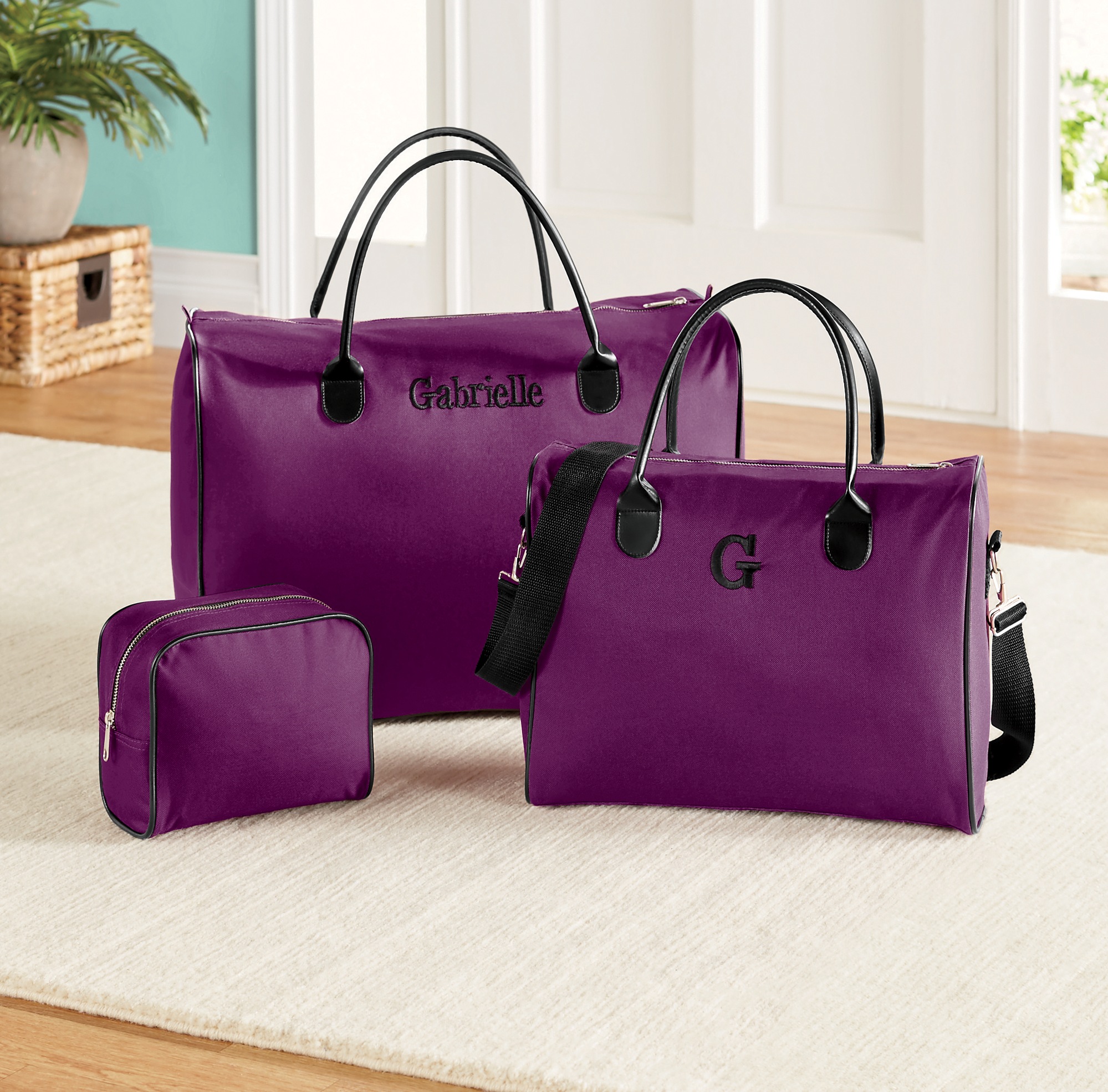 3-Piece Personalized Weekender Luggage Set, Deep Purple, large