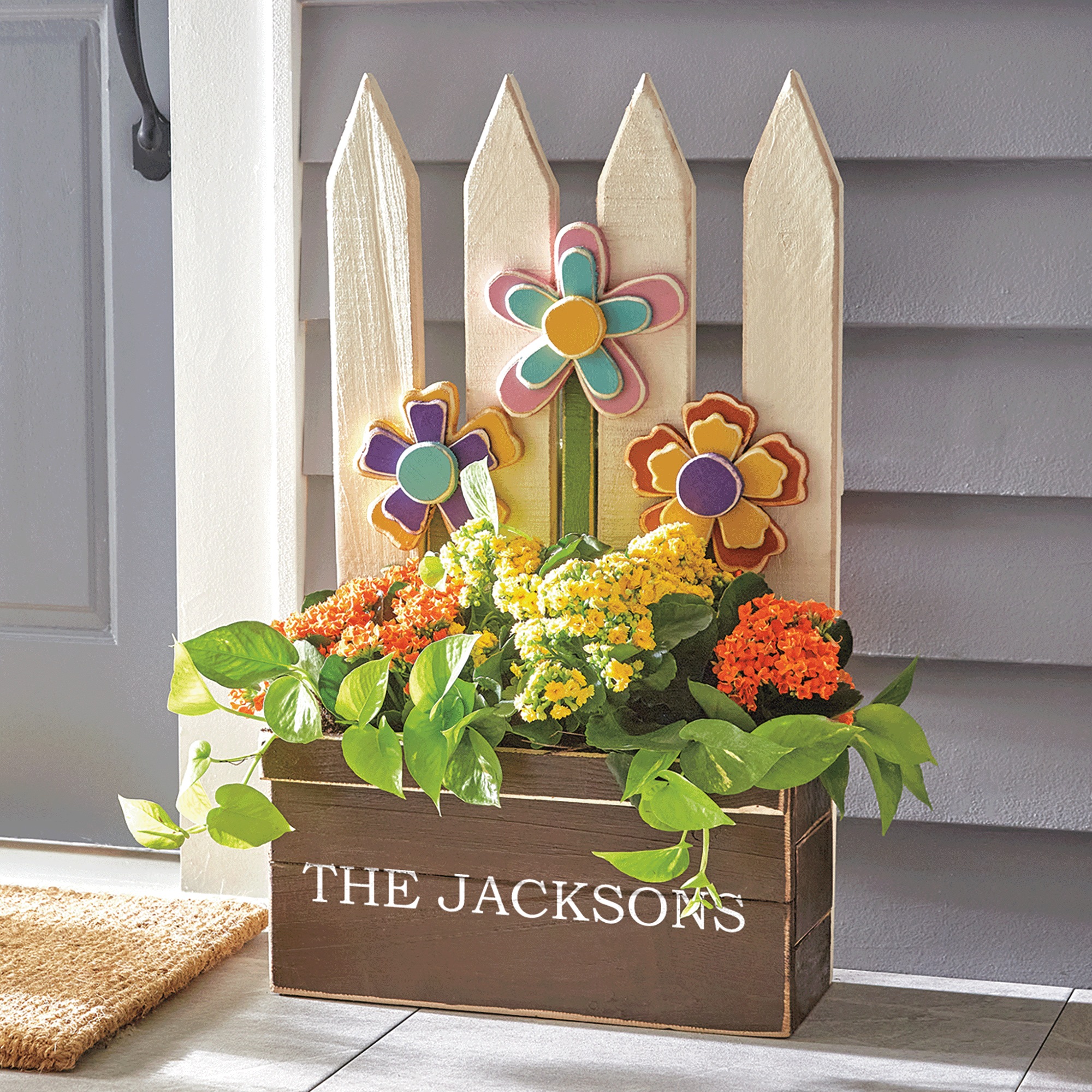 Chunky Wood Picket Fence Planter Country Door