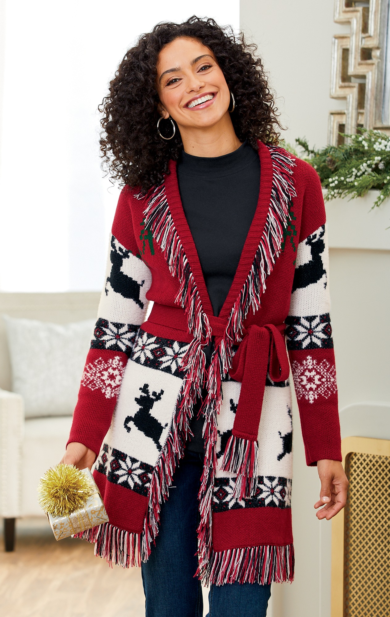 Holiday Spirit Fringe Cardigan 