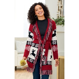 Holiday Spirit Fringe Cardigan, , large