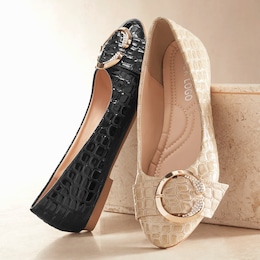 Classique Croco Rhinestone Buckle Flat for Women, , large