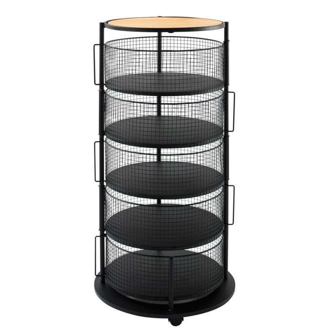 5-Basket Round Rolling Floor Organizer, Black, large