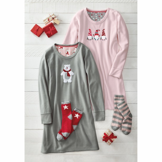 Holiday Friends Microfleece Nightshirt and Socks Set, , large