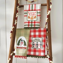 Set of 3 Plaid Christmas Towels, , large