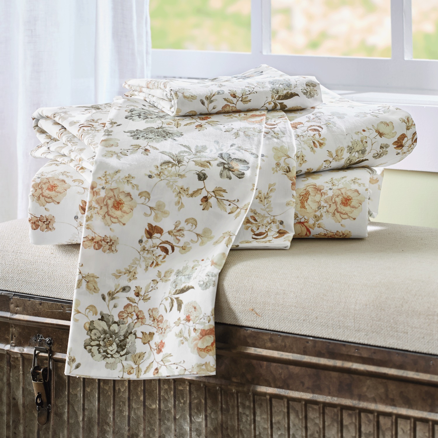 Rosa 200Thread Count Cotton Percale Printed Sheet Set Country Door