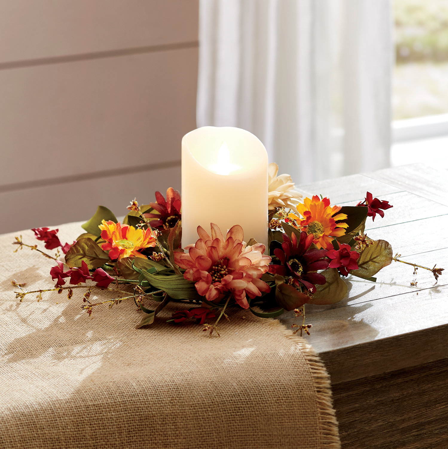 Red and Pink Daisy Fall Candle Ring Country Door