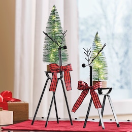 Set of 2 LED Lighted Metal Deer with Bottlebrush Trees, , large