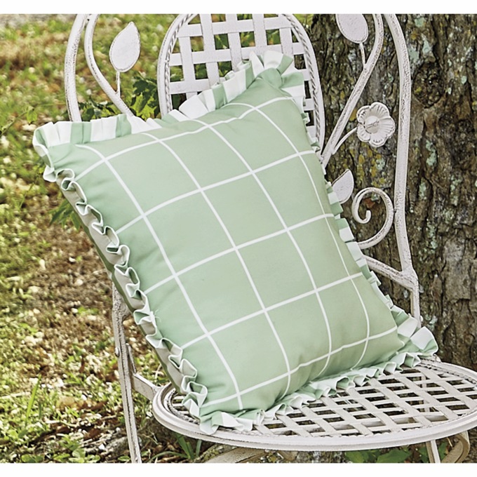 Green Stripe Pleated Indoor/Outdoor Accent Pillow, , large