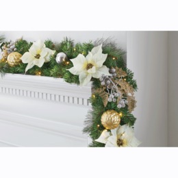 6-ft. Lit Poinsettia Garland, , large