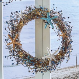 Lit Coastal Berry Wreath, , large