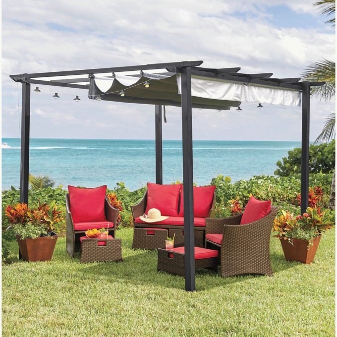 Pergola with Adjustable Canopy, , large
