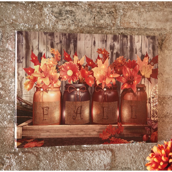 Lit Fall Mason Jar Wall Art, , large