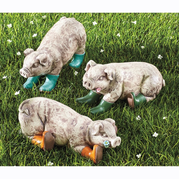 Set of 3 Resin Muddy Pigs, , large