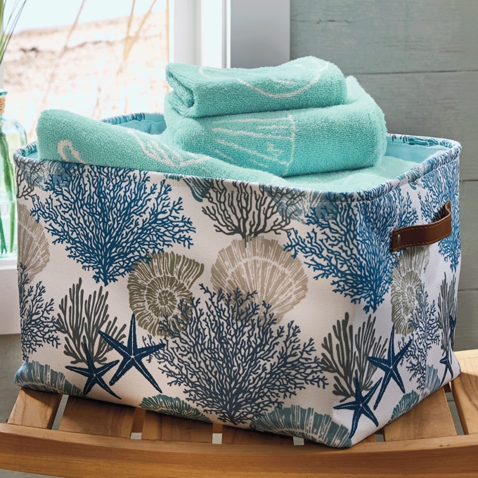 Coastal Print Tote Basket, Multi, large