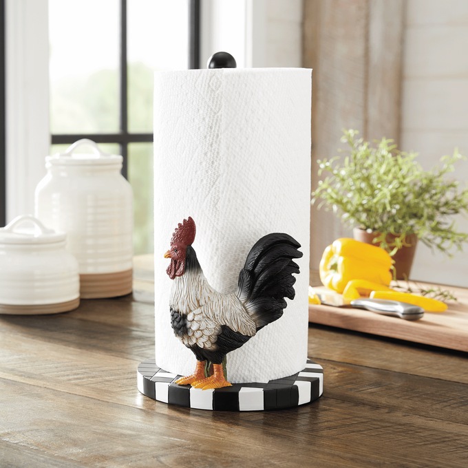Rooster Checkered Paper Towel Holder, , large