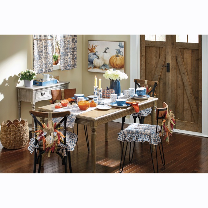 Gingham and Toile Quilted Runner, Blue, large